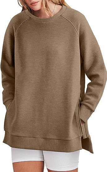 Damen lässiger Sweatshirt mit Seitentaschen und Reißverschluss Krohn-e