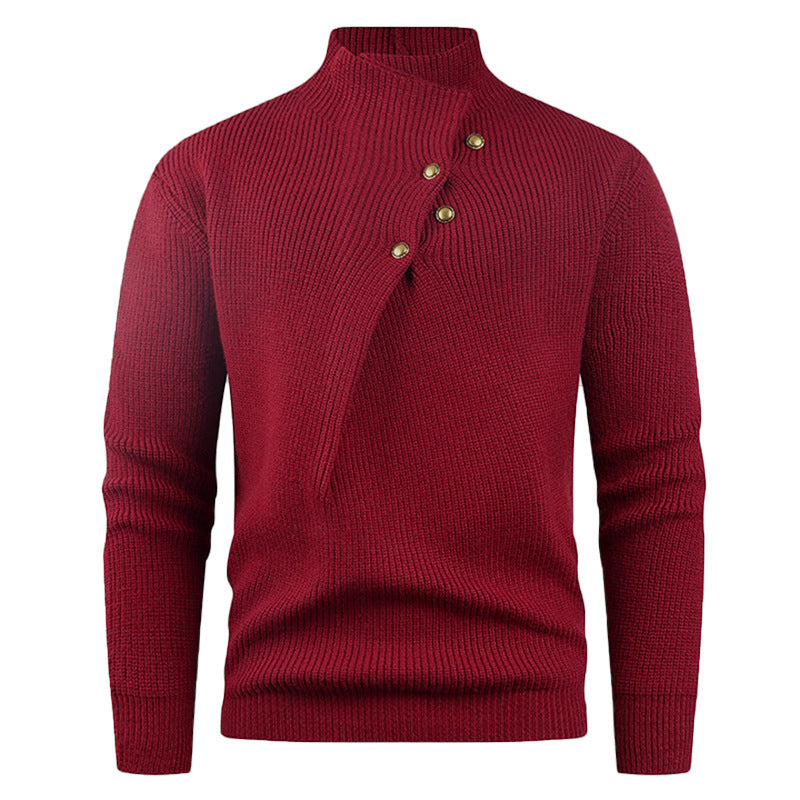 Herren Strickpullover mit modernem Stehkragen und dekorativen Knöpfen Krohn-e