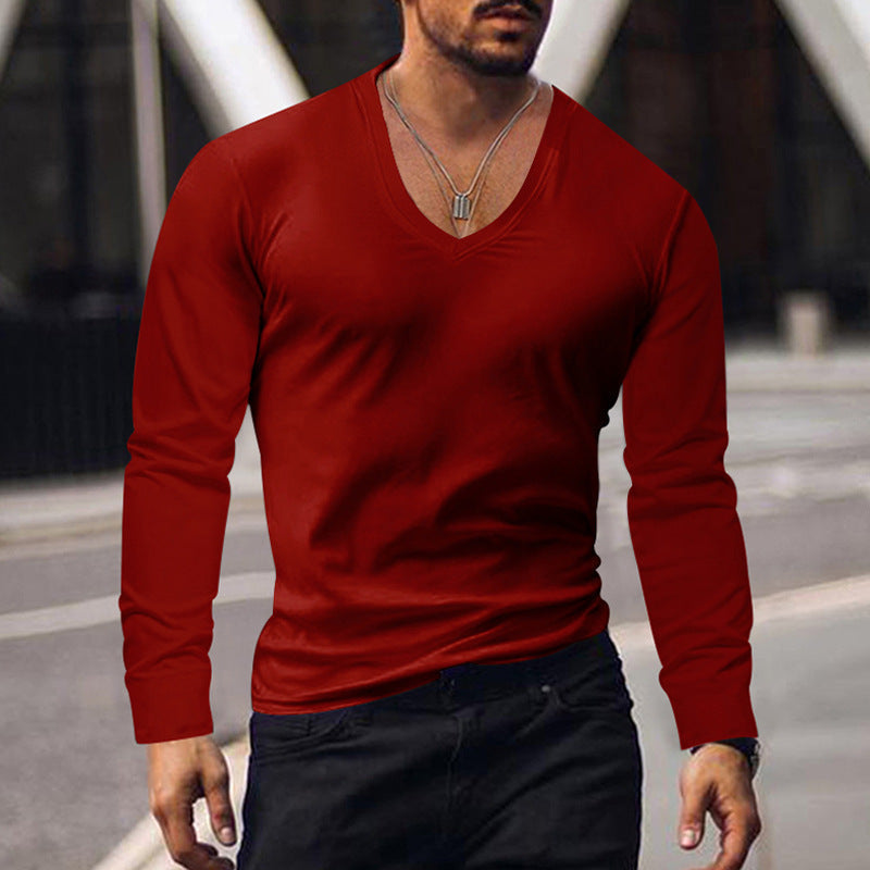 Herren V-Ausschnitt Langarmshirt aus weichem Baumwollmix mit figurbetonter Passform Krohn-e