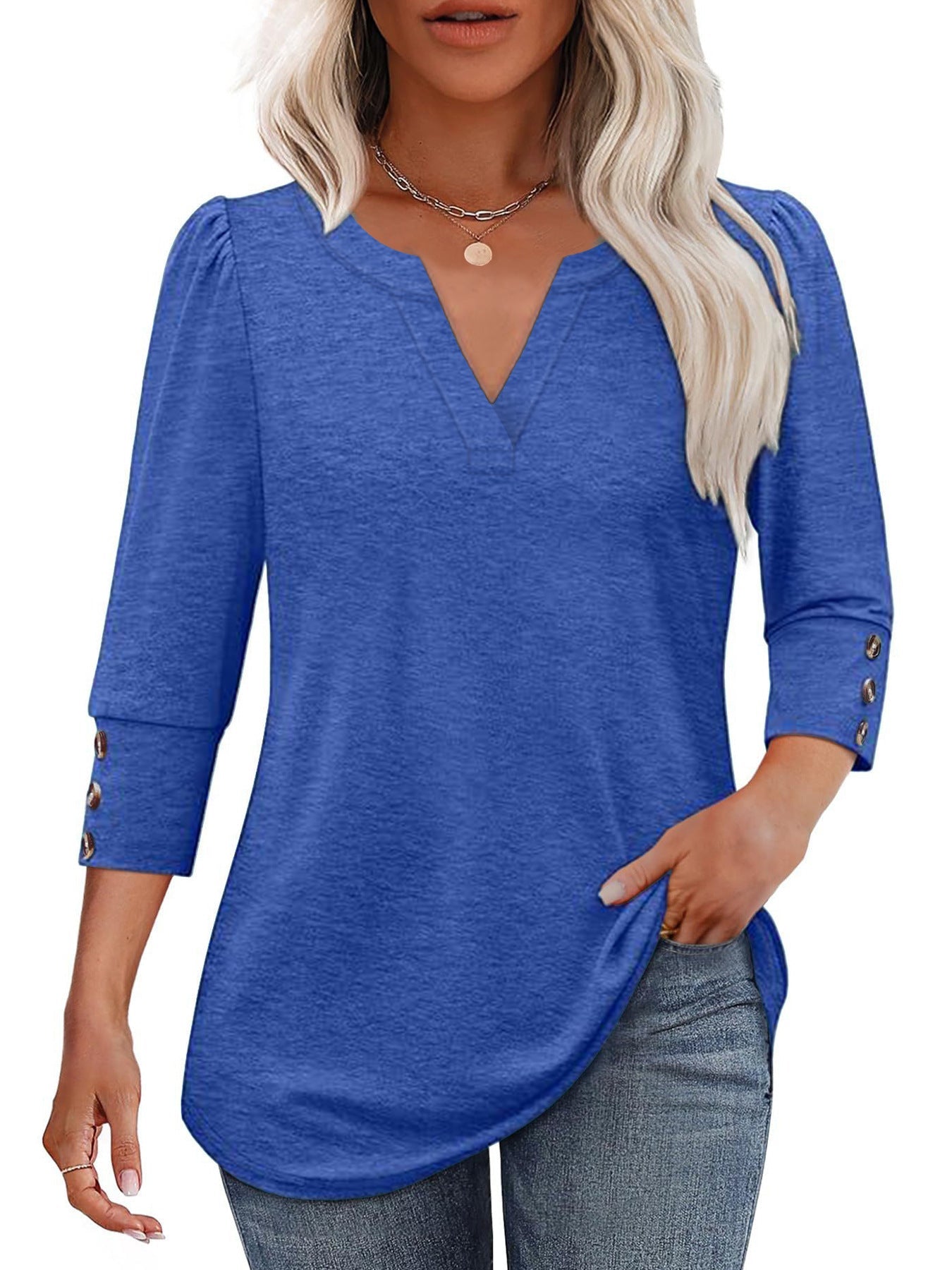 Damen V-Ausschnitt Bluse mit dekorativen Knopfdetails Krohn-e