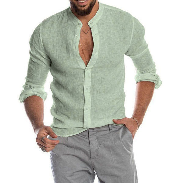 Herren Leinenhemd mit modernem Henley-Ausschnitt und Struktur Krohn-e
