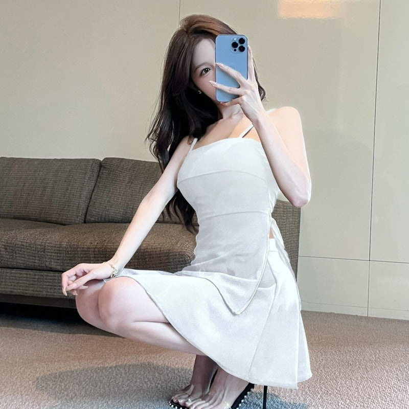 Fudus Sexy Spaghettiträger-Kleid mit Reißverschluss, zweiteilig