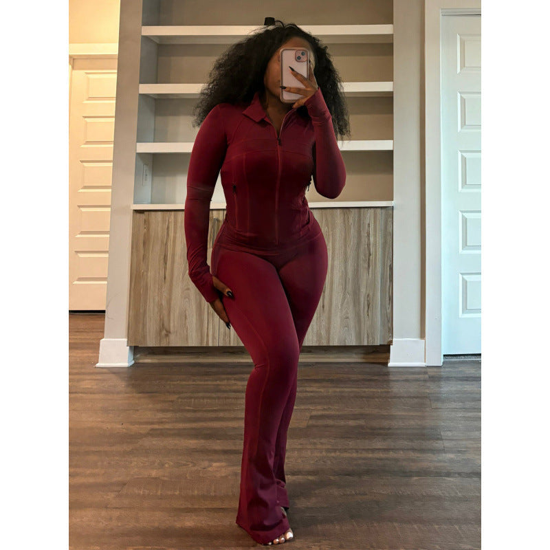 Damen figurbetonender Jumpsuit mit Hochkragen und durchgehendem Reißverschluss Krohn-e