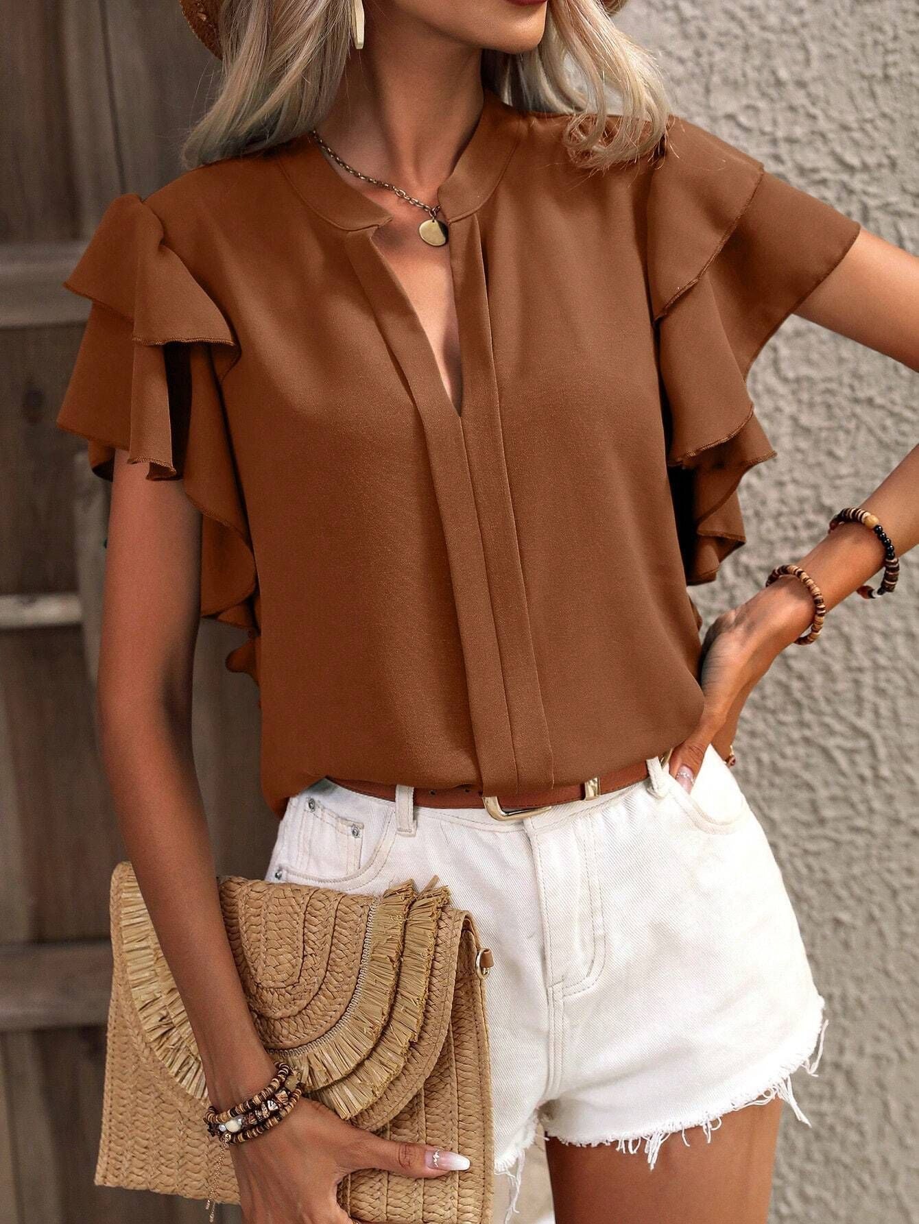 Damen Bluse mit Volants und V-Ausschnitt Krohn-e