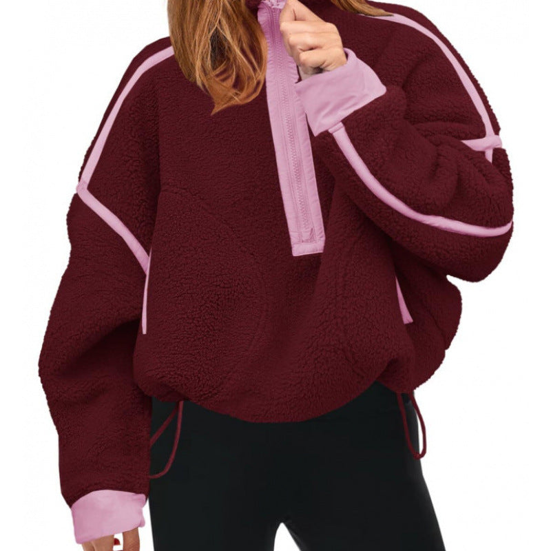 Damen Fleecpullover mit halbem Reißverschluss und kontrastierenden Ärmeln Krohn-e