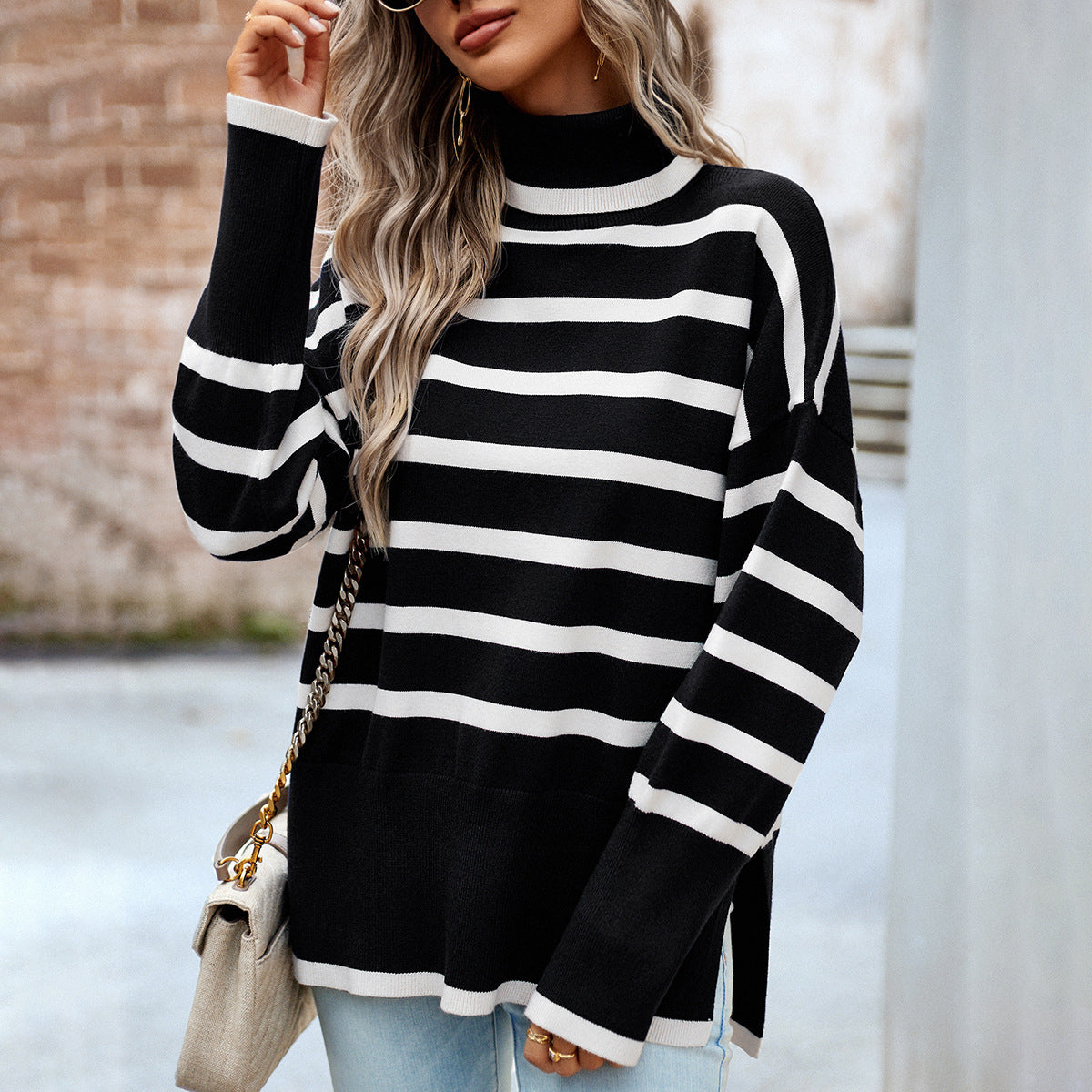 Krohn-e | Gestreifter Rollkragen-Winterpullover