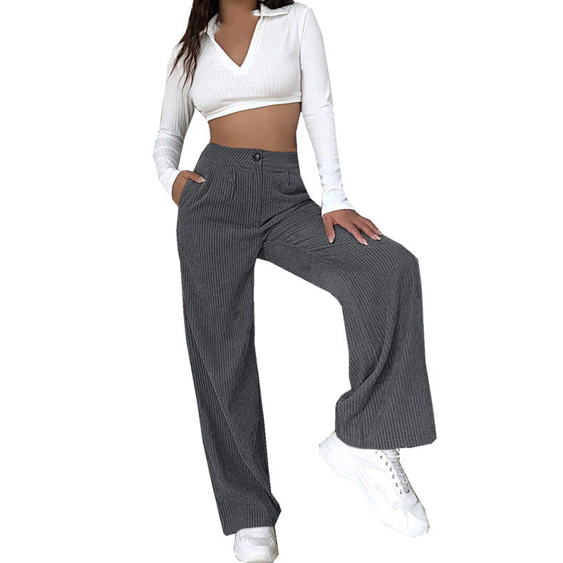 Damen Weite Cordhose mit hohem Bund und seitlichen Taschen Krohn-e