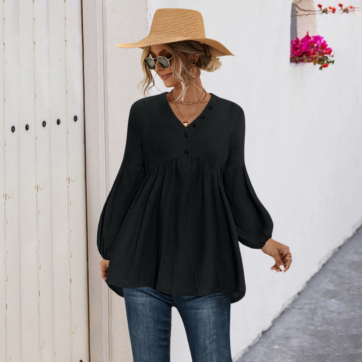 Damen Blusenshirt mit Knopfdetails und lockerer Passform Krohn-e