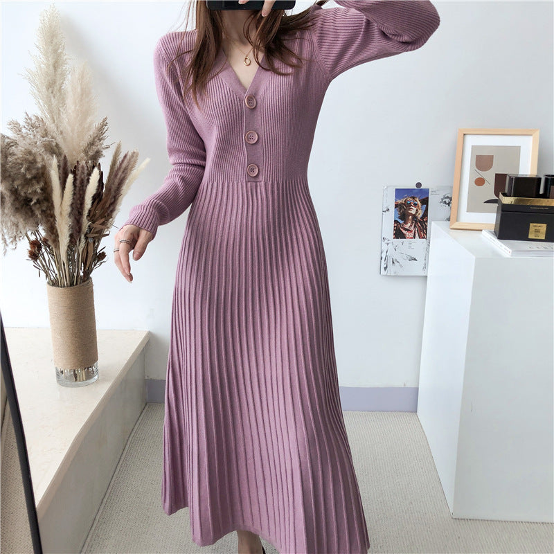 Damen Strickkleid mit Knopfverschluss und gerippter Struktur Krohn-e