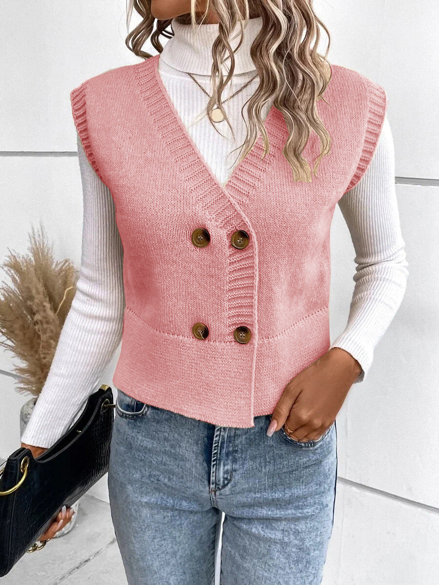 Damen Strickweste mit doppelter Knopfleiste und stylischem V-Ausschnitt Krohn-e