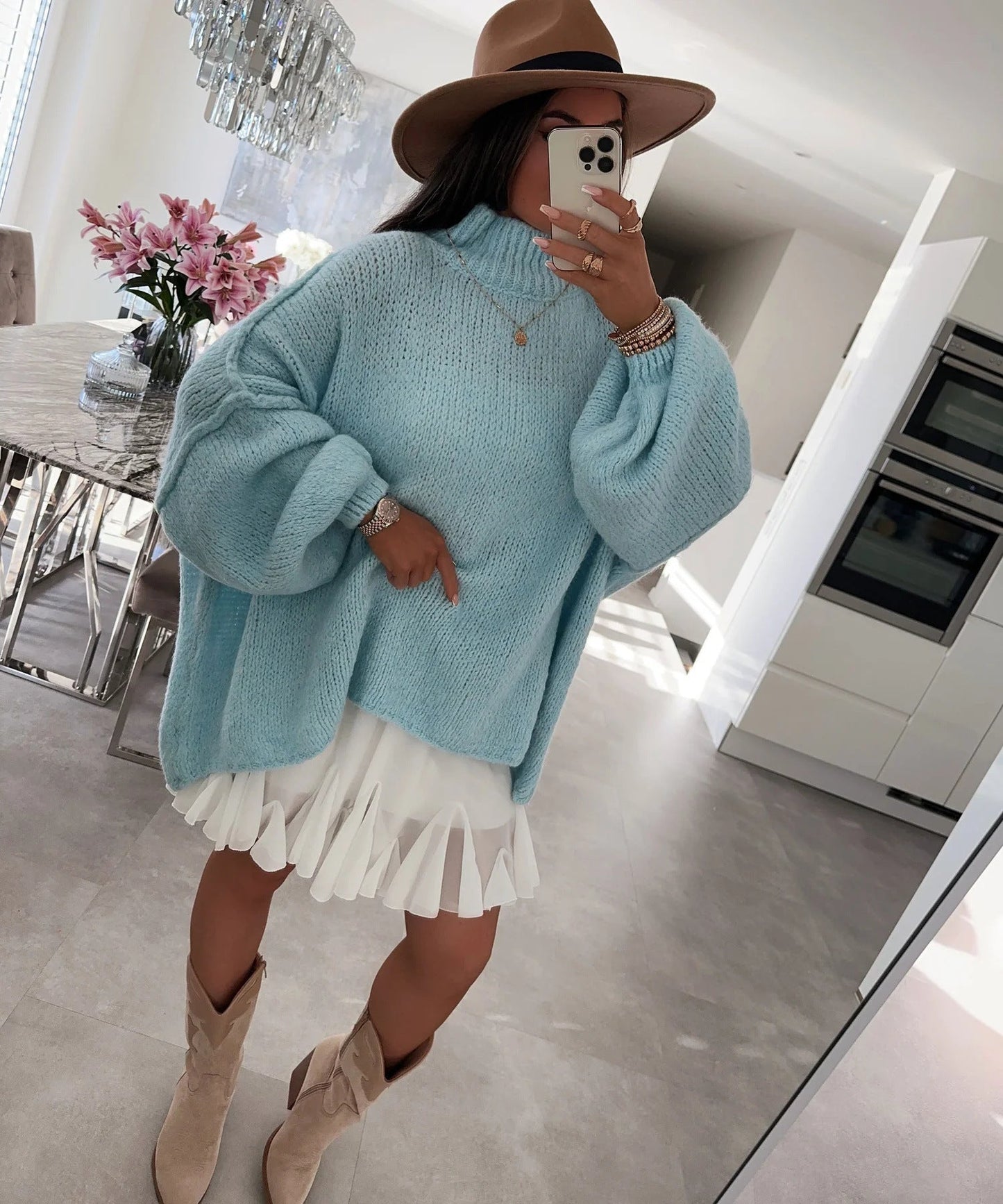 Damen lässiger Oversize Pullover mit hohen Ärmeln und unkonventionellem Schnitt Krohn-e