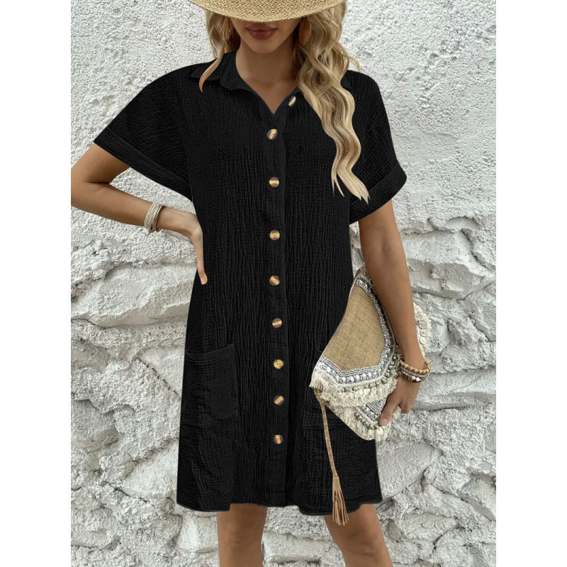 Fudus Einfaches Maxikleid mit Knöpfen und V-Ausschnitt