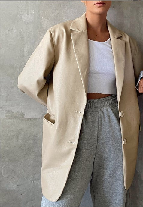 Damen Oversized Kunstleder Blazer Krohn-e
