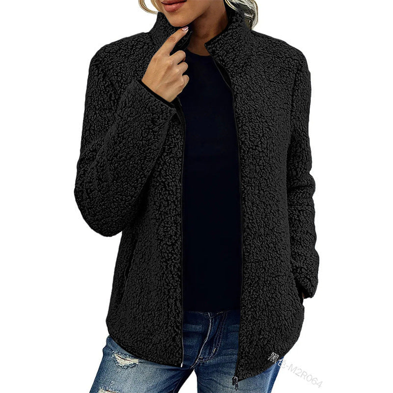 Damen flauschige Fleecejacke mit hohem Kragen und seitlichen Taschen Krohn-e
