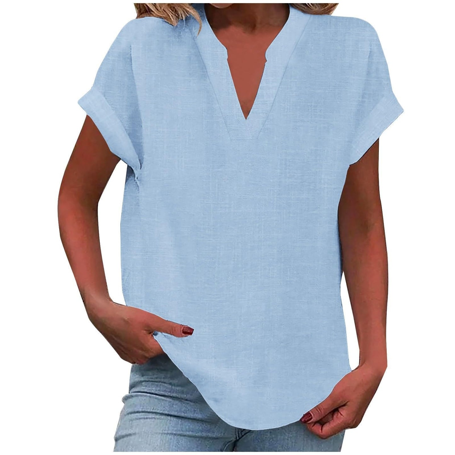 KROHN-E Damen V-Ausschnitt Bluse Relaxed Fit Leichter Stoff Weiß