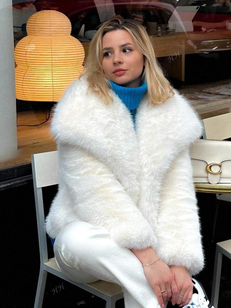 Damen Modischer Kunstpelz-Cropped-Jacke mit voluminösen Ärmeln Krohn-e