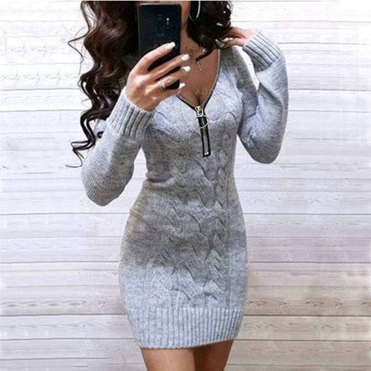 Damen Strickkleid mit Zipper und Kabelmuster Krohn-e