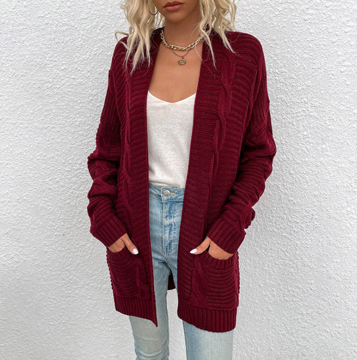 Damen Grobstrick-Cardigan mit großen Taschen und strukturiertem Design Krohn-e