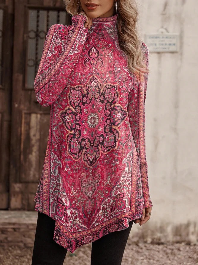 Damen Tunika mit floralem Design und hohem Kragen Krohn-e