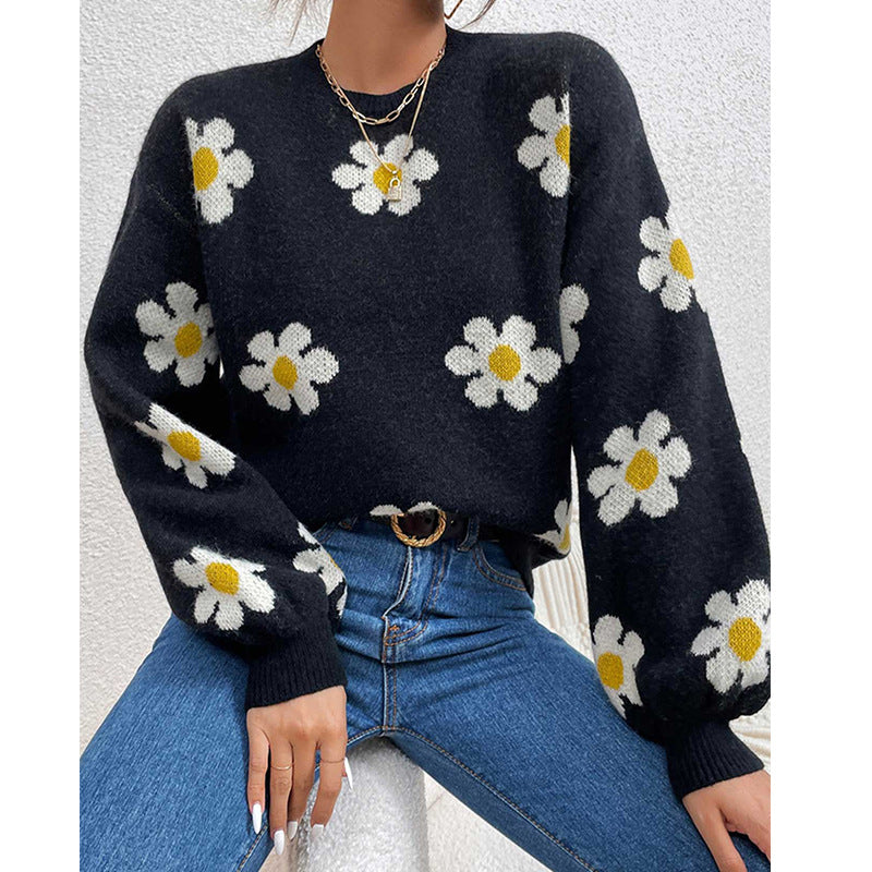 Damen Pullover mit floralem Muster und voluminösen Ärmeln Krohn-e