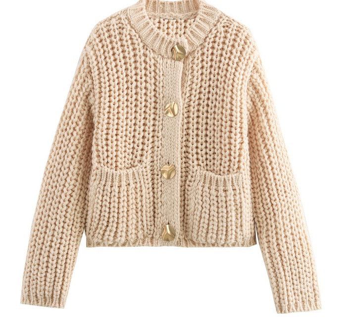 Damen kuschelige Strickjacke mit dekorativen Knöpfen und praktischen Taschen Krohn-e