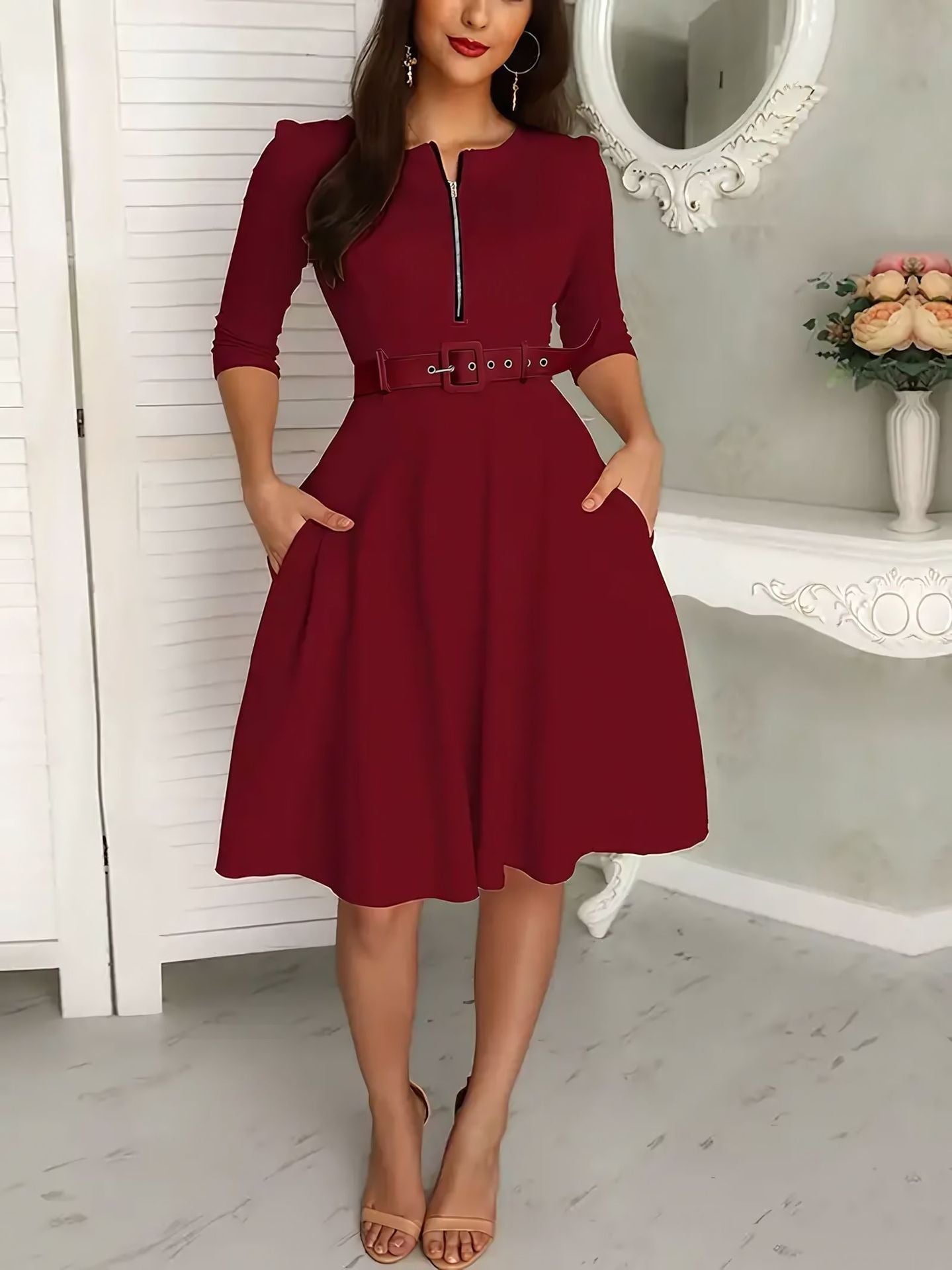Heidi Mode | Kleid mit Gürtel und Reißverschluss