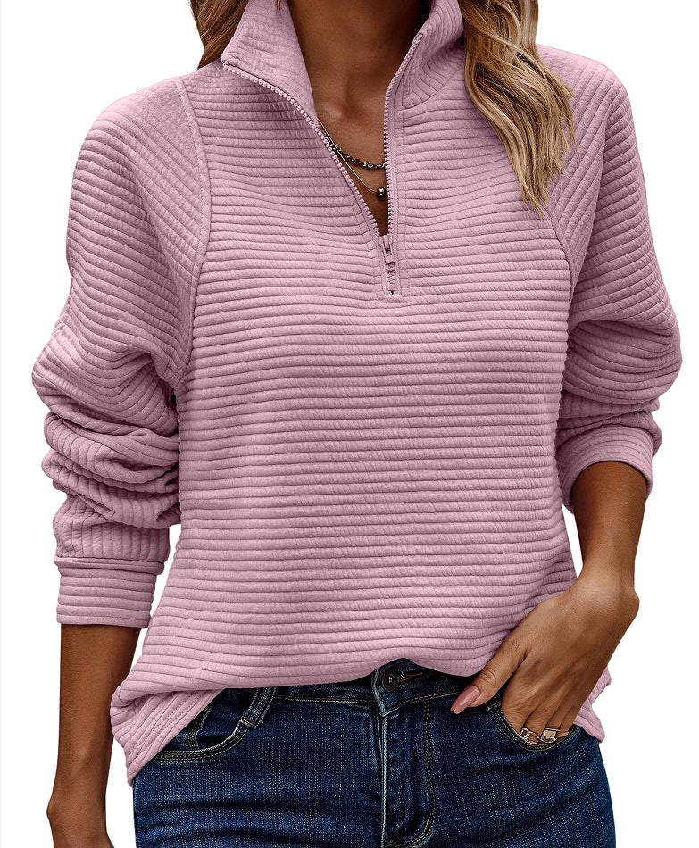 Damen Modischer Waffle-Pullover mit Stehkragen und Reißverschluss Krohn-e