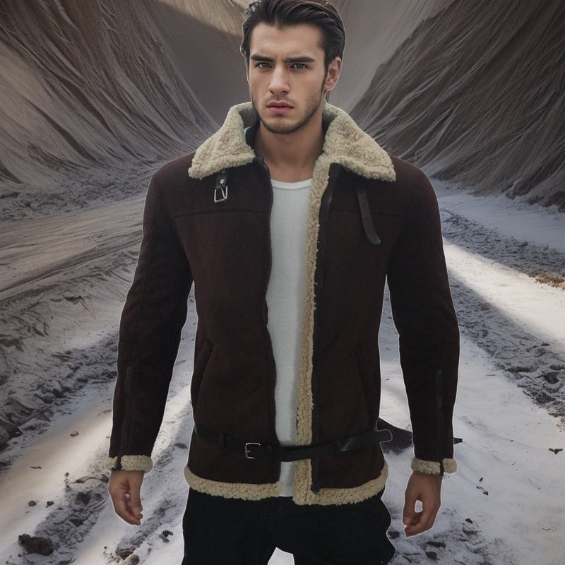 Herren Lammfelljacke mit modernem Schnitt und abnehmbarer Kapuze Krohn-e