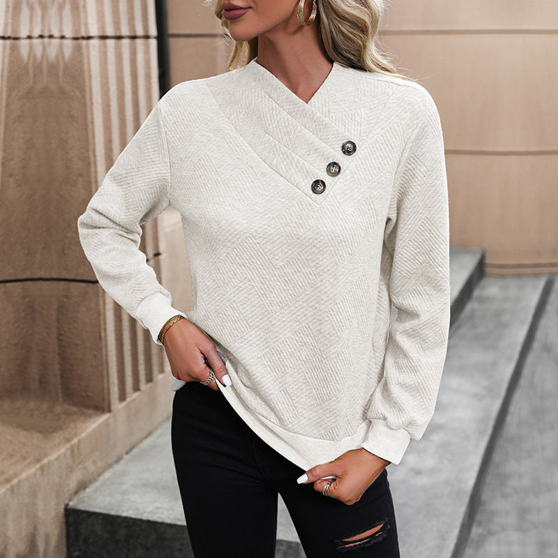 Damen eleganter Pullover mit asymmetrischem Ausschnitt und Knopfdetails Krohn-e