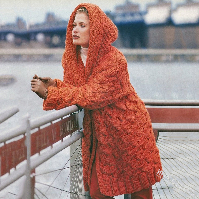 Damen oversized Grobstrickmantel mit Kapuze Krohn-e