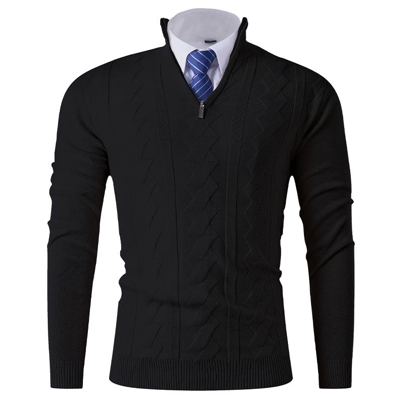Herren eleganter Stehkragenpullover mit strukturiertem Zipper Krohn-e