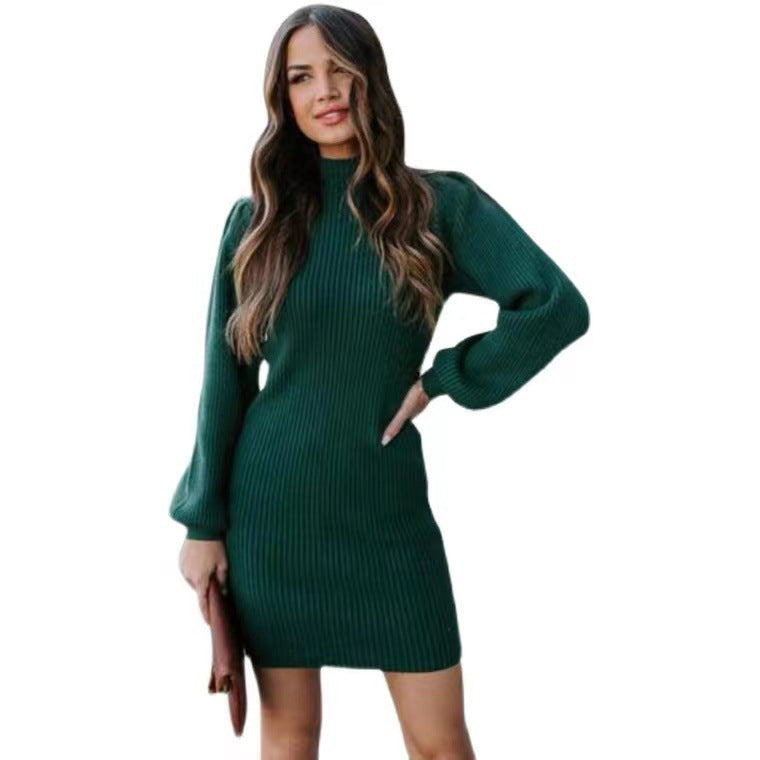 Damen Strickkleid mit hohem Kragen und Puffärmeln Krohn-e