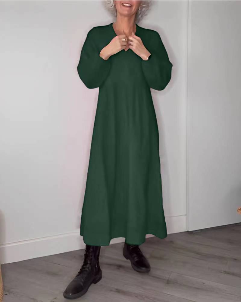 Damen Maxikleid mit elegantem V-Ausschnitt und bequemen langen Ärmeln Krohn-e