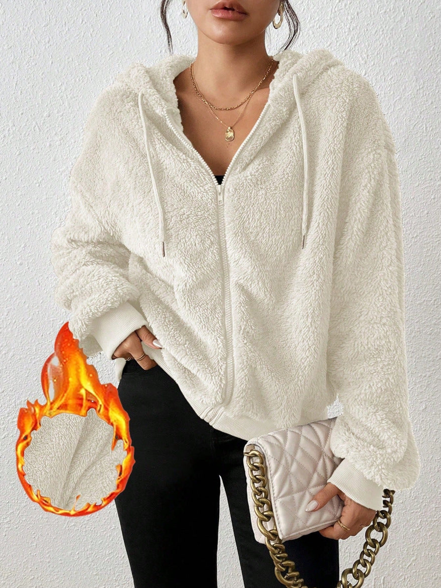 Damen Kuschelige Fleece-Jacke mit Känguru-Tasche und Kapuze Krohn-e
