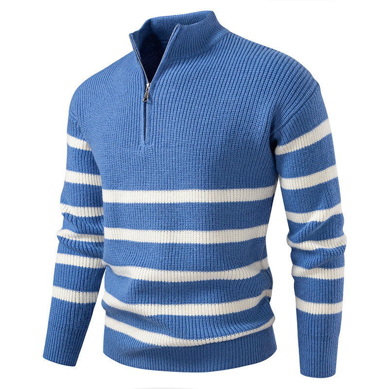 Herren Strickpullover mit modernem Halbreißverschluss und gestreiftem Design Krohn-e