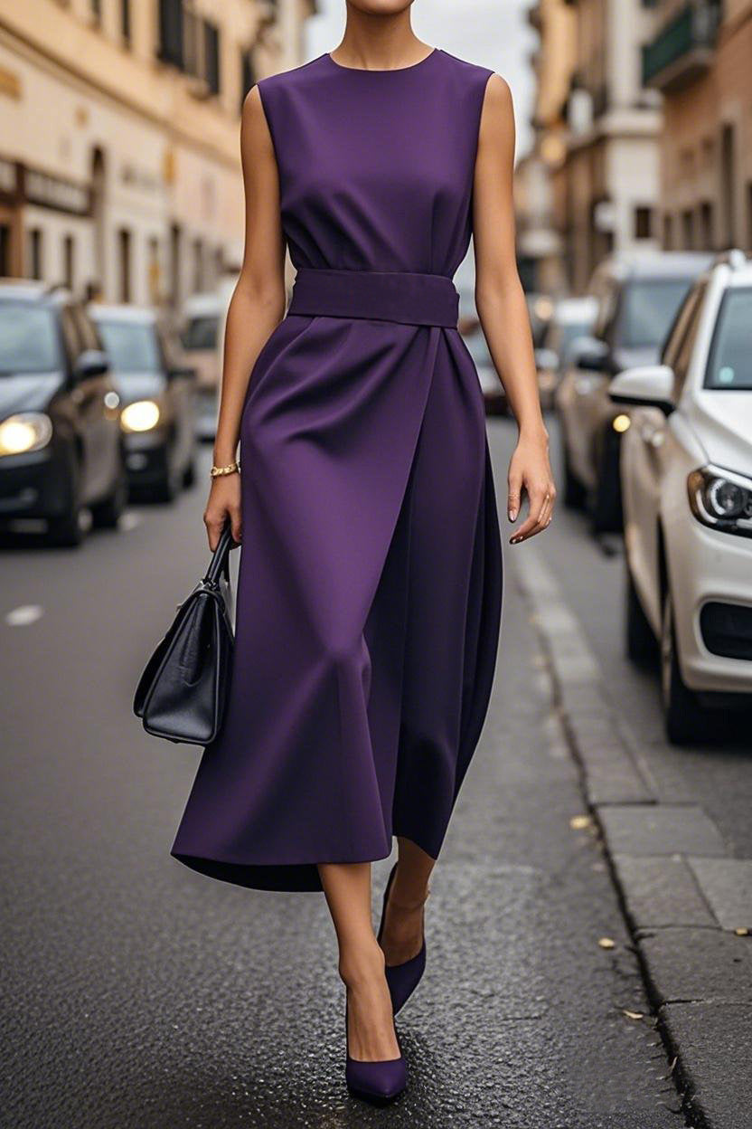 Damen gehobenes Maxi-Kleid mit elegantem Taillengürtel und fließendem Schnitt Krohn-e