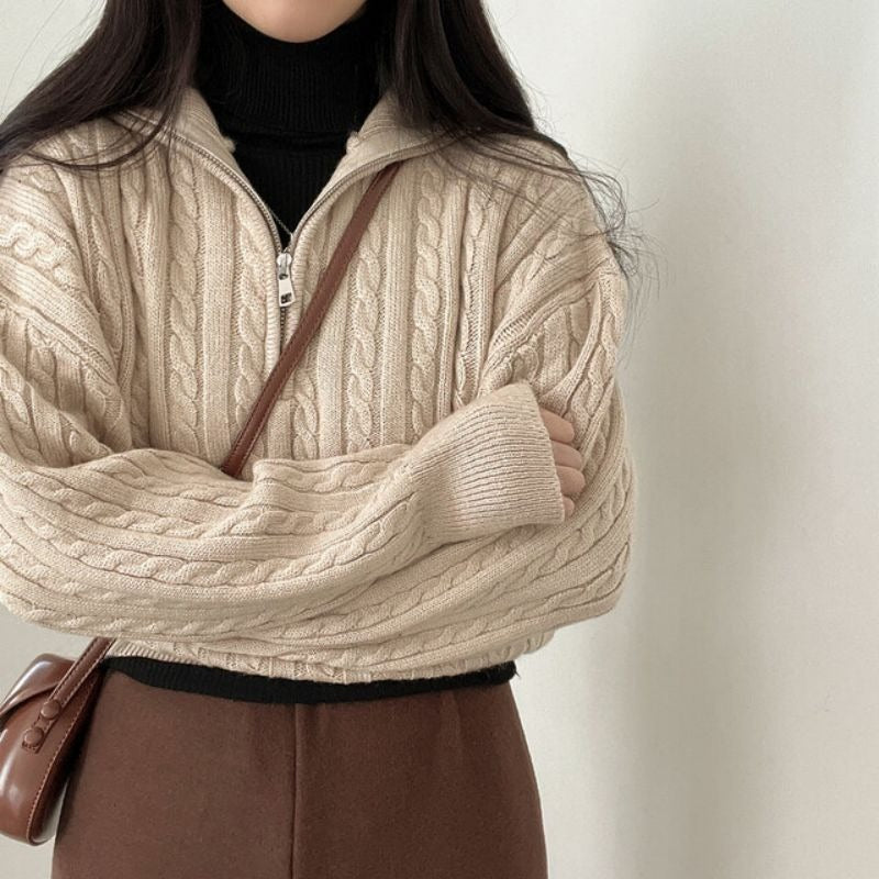 Damen kuscheliger Strickpullover mit hochschließendem Kragen und Zipper Krohn-e