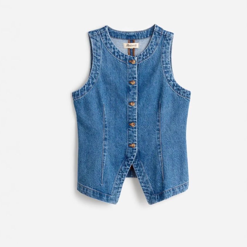 Damen Jeansweste mit Knopfleiste und seitlichen Eingrifftaschen Krohn-e