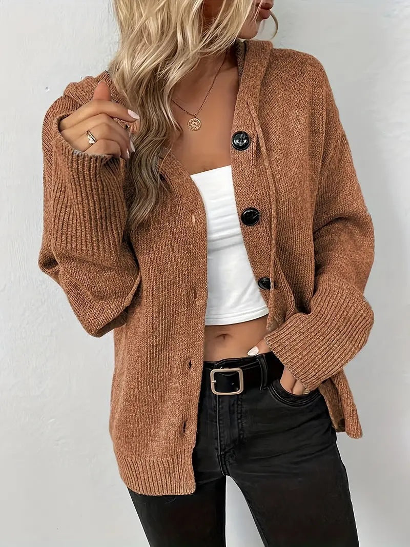 Damen Strickjacke mit Kapuze und Knopfverschluss Krohn-e