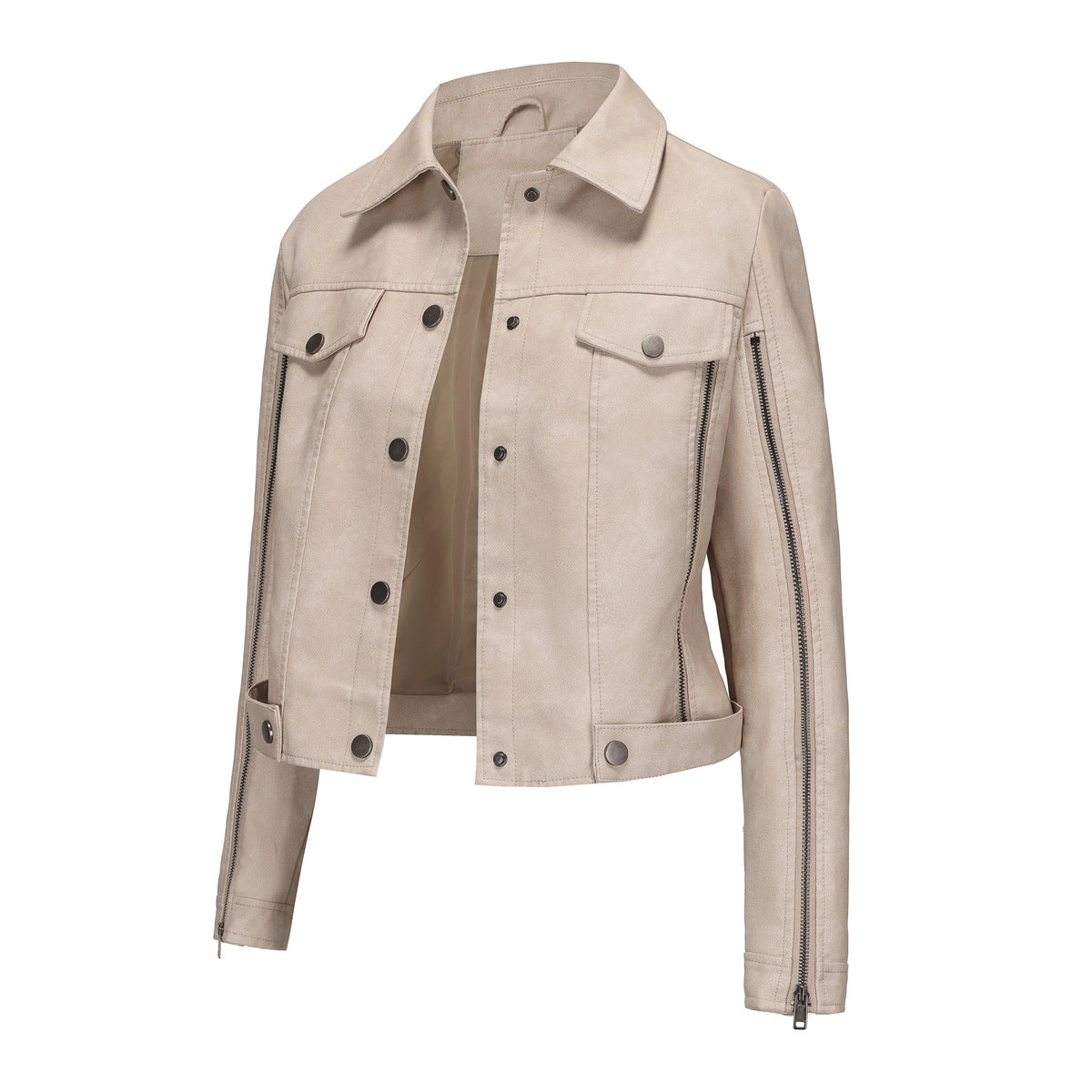 Damen modische Shortjacke aus Kunstleder mit Reißverschlussdetails Krohn-e