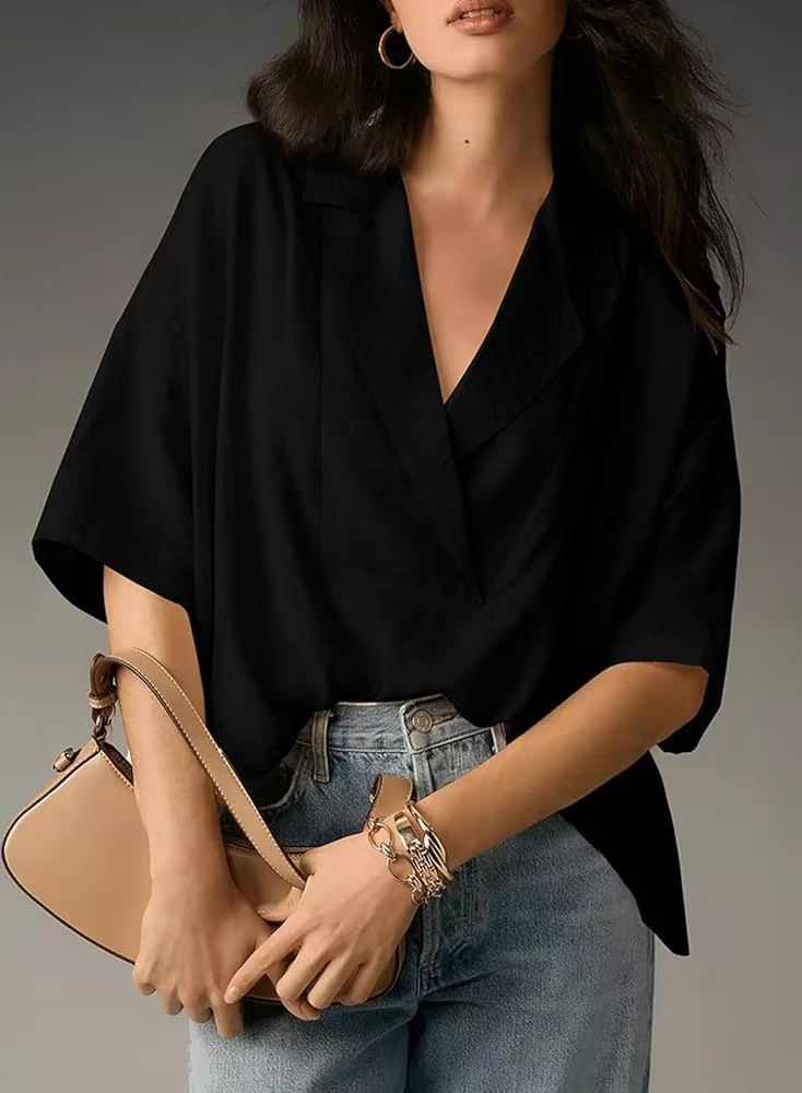 Damen lässige Oversize-Bluse mit modernem Schnitt und V-Ausschnitt Krohn-e