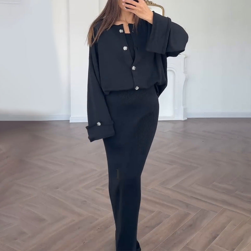 Damen Strickanzug mit elegantem Blazer und ärmellosem Maxikleid Krohn-e