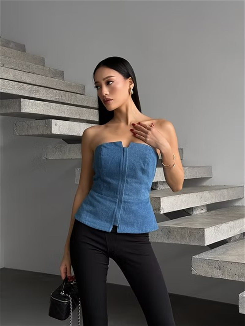 Damen ärmelloser Denim-Top mit Reißverschluss Krohn-e