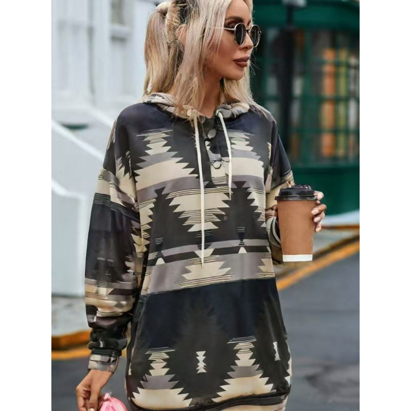 Damen Relaxed Fit Bohemian Grafik Hoodie Krohn-e