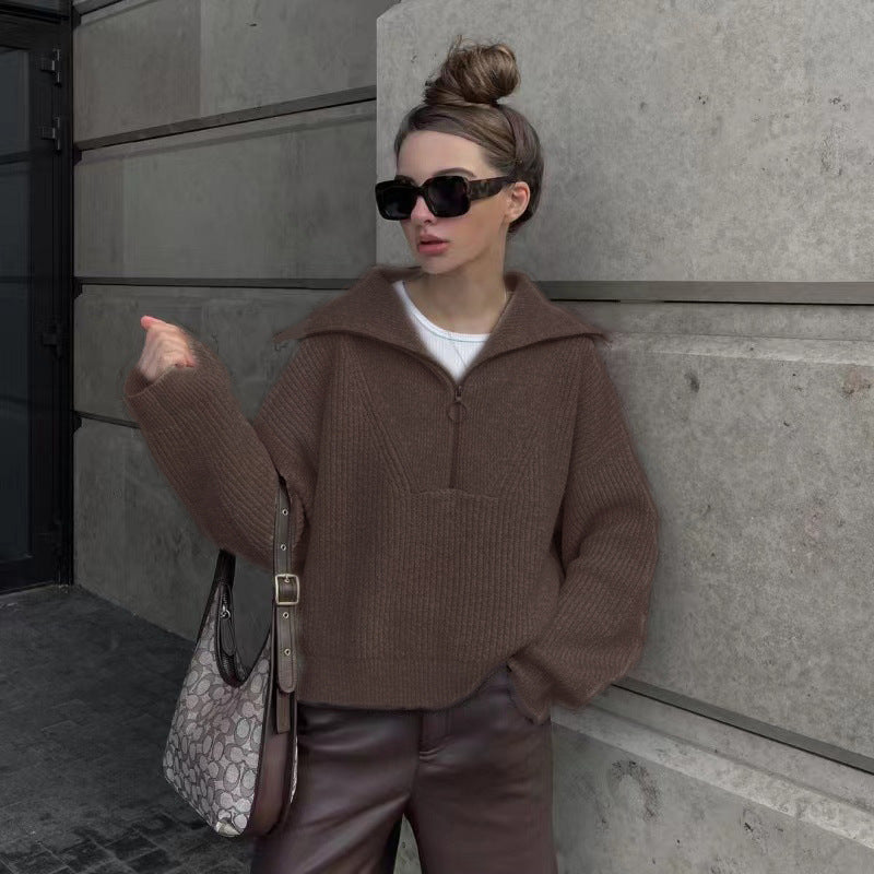Krohn-e | Rippstrickpullover mit Reißverschluss Weich und Warm Lässig Schick