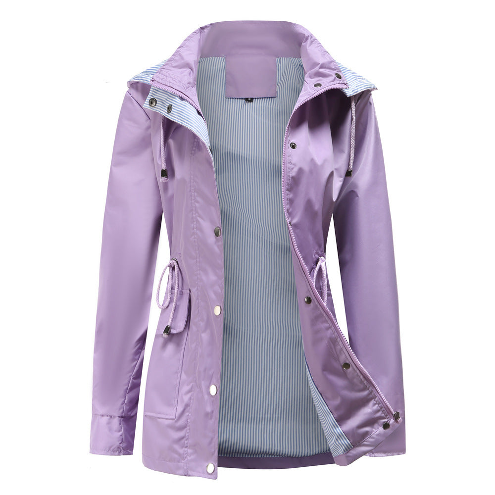Damen Wetterfeste Regenjacke mit verstellbarem Kapuzenkragen und Taillenzug Krohn-e
