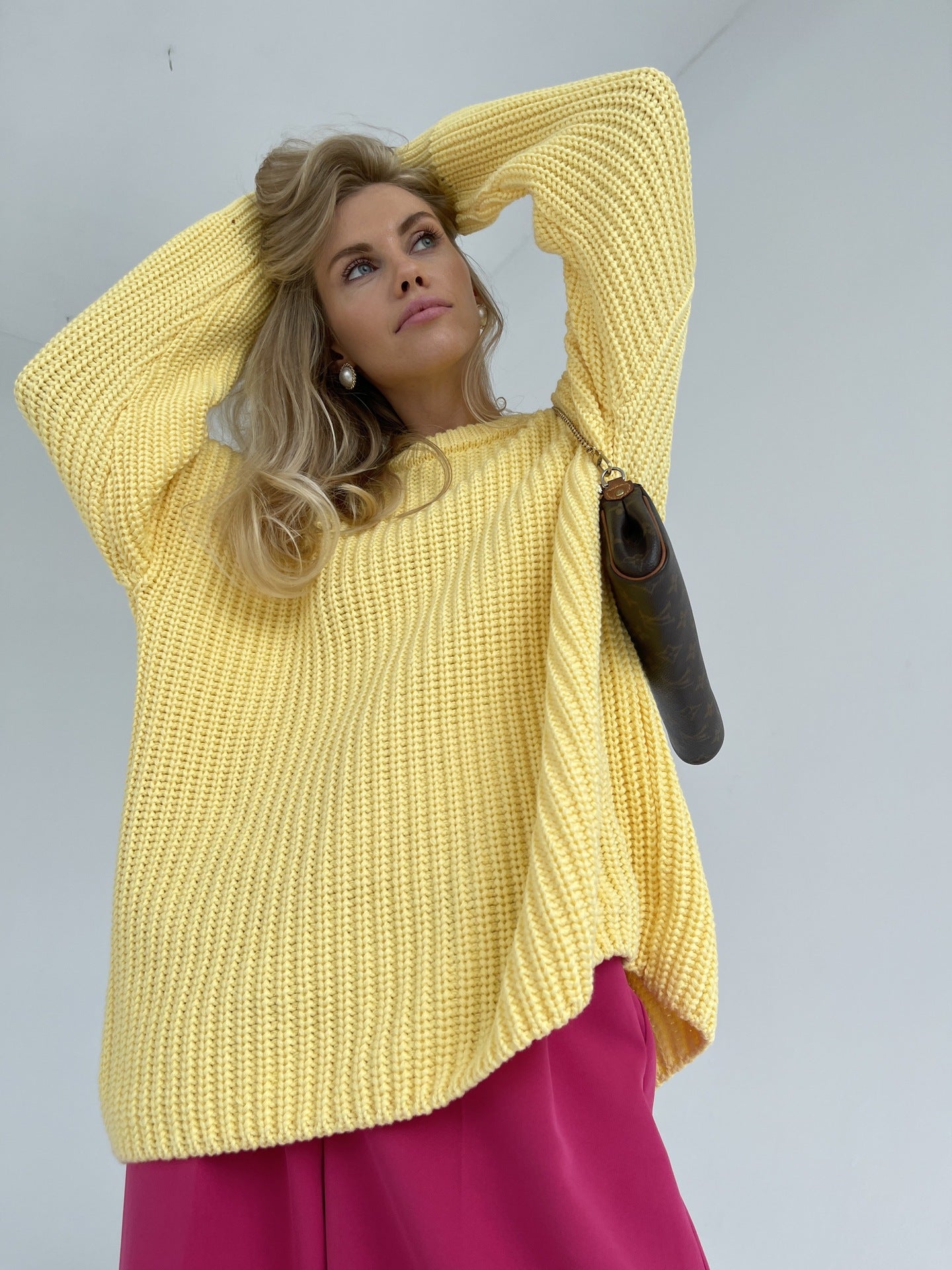 Damen lässiger Strickpullover mit strukturierter Mascheninterpretation und weitem Schnitt Krohn-e
