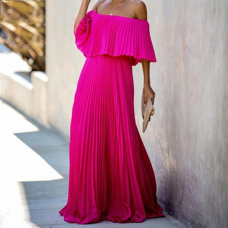 Damen Maxikleid mit asymmetrischem Plisseefall und schulterfreiem Design Krohn-e