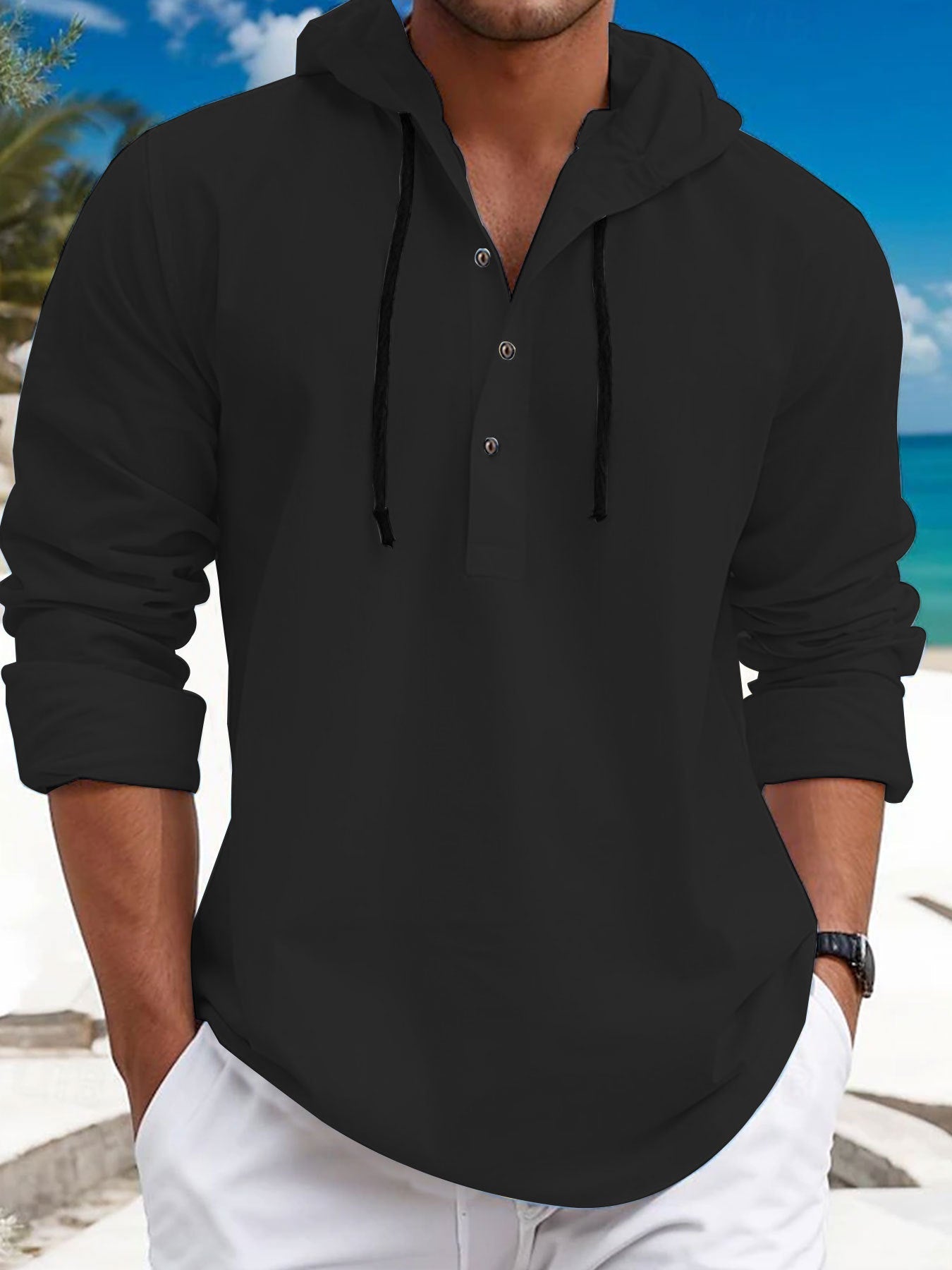 Herren Kapuzenpullover mit Knopfleiste und atmungsaktivem Stoff Krohn-e