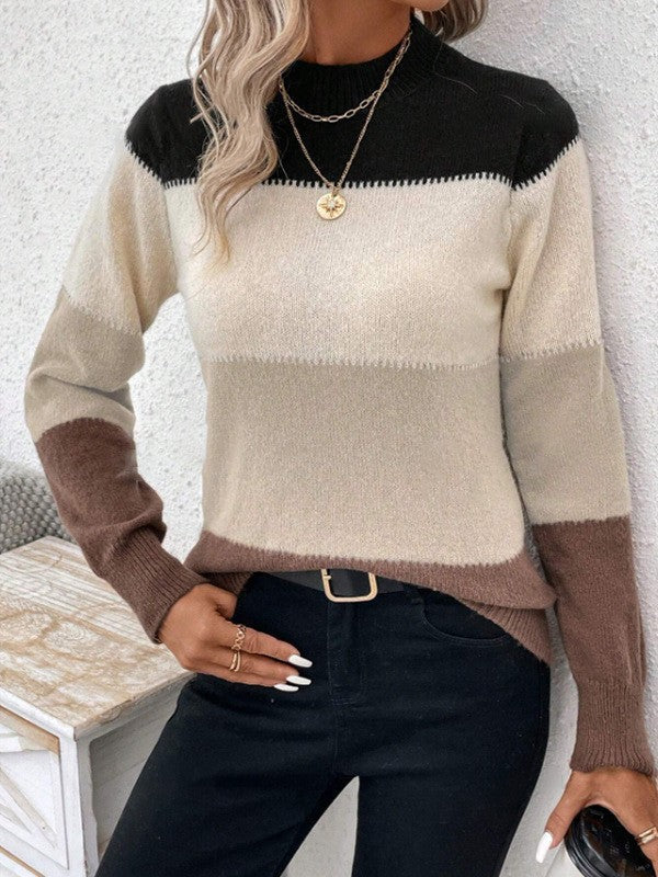 Damen Rundhals Strickpullover mit modernen Farbkombinationen Krohn-e